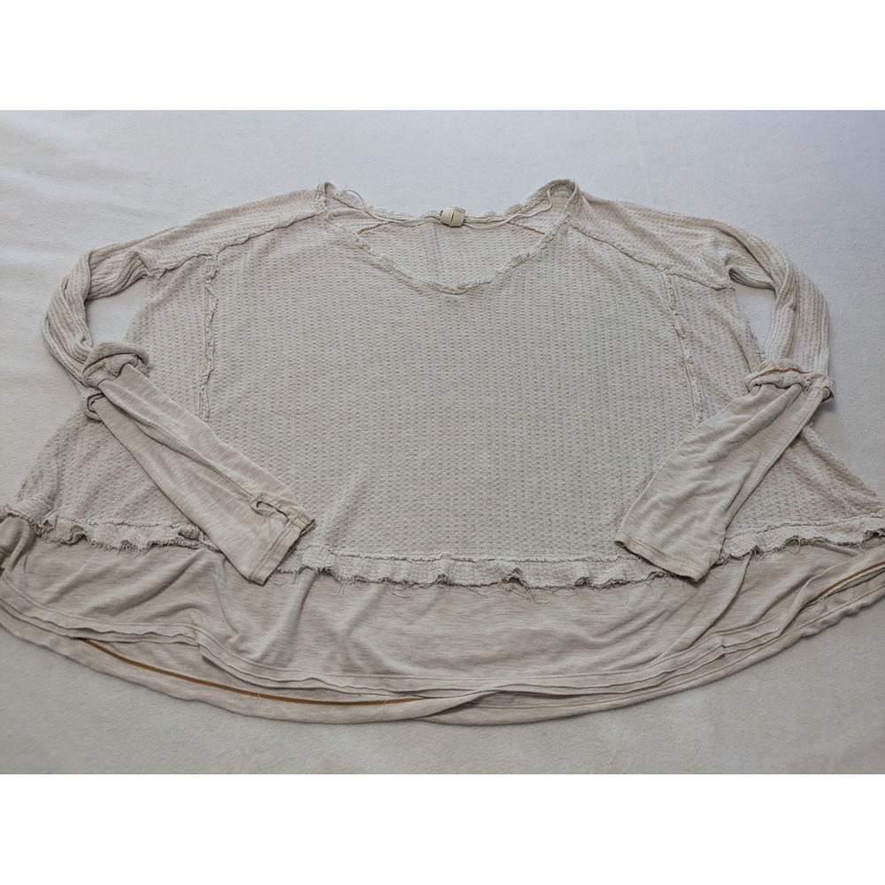 Free People Shirt Laguna Beige Thermal Long Sleeve Top SZ S M waffle knit Boho
